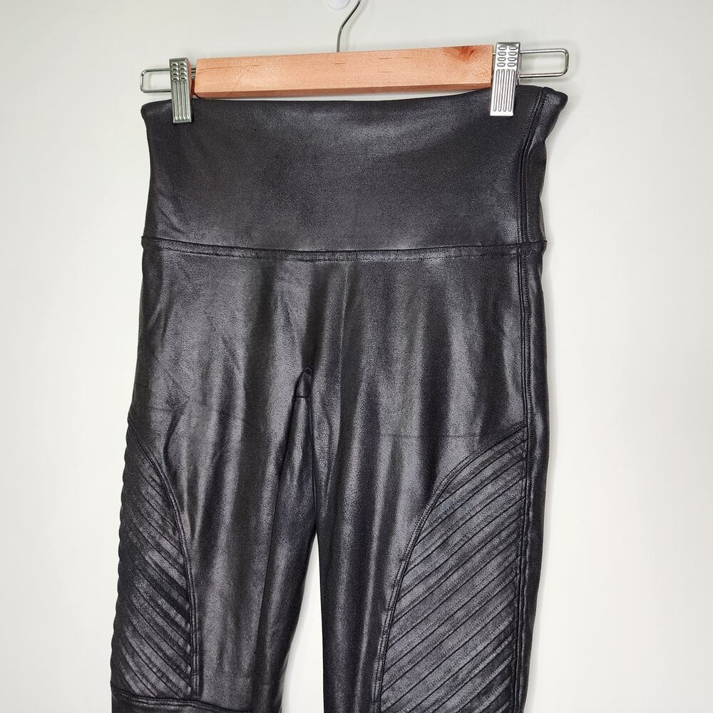 Spanx Faux Leather Moto Biker Edgy Leggings Black M‎ - Picture 3 of 6